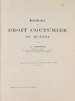 Item #81427 Essai de Droit Coutumier du Ruanda. Vanhove, ulien