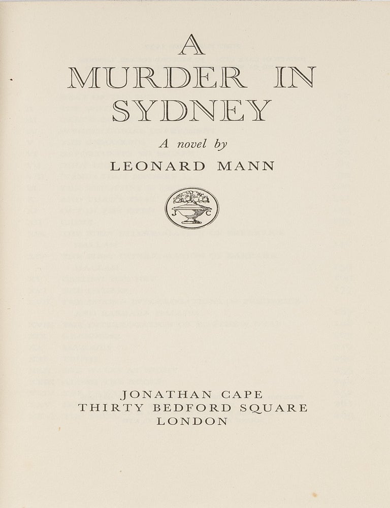 Item #81528 A Murder in Sydney: A Novel. Leonard Mann.