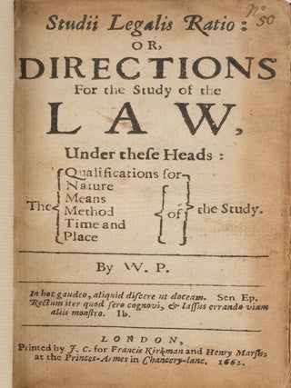 Item #81558 Studii Legalis Ratio: Or, Directions for the Study of the Law, Under. William Phillips
