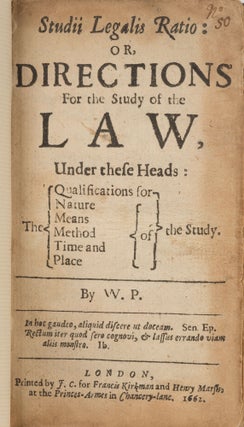 Item #81558 Studii Legalis Ratio: Or, Directions for the Study of the Law, Under. William Phillips