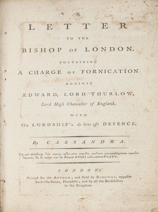 Item #81624 A Letter to the Bishop of London: Containing a Charge of Fornication. Cassandra