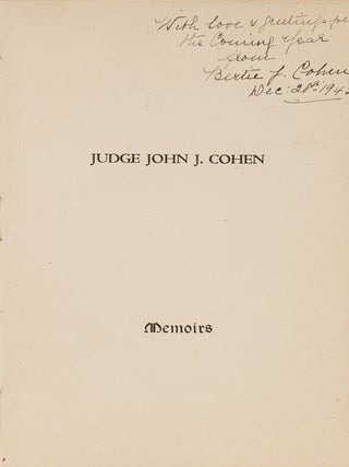 Item #81672 Memoirs. John J. Cohen