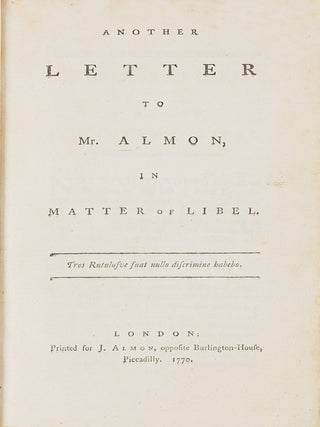 Item #81875 Another Letter to Mr. Almon, In Matter of Libel, London, 1770. Richard...