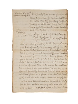 Item #82178 Colden vs. Custis and Morgan. Woodstock, VT, September 21, 1796. Manuscript, Trial