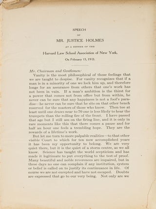 Speeches, 1900, Inscribed by Oliver Wendell Holmes, Jr.