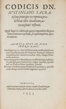 Corpus Juris Civilis, 12 Volumes in 9 Books, Paris, 1552-1553.