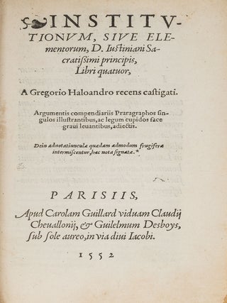 Corpus Juris Civilis, 12 Volumes in 9 Books, Paris, 1552-1553.