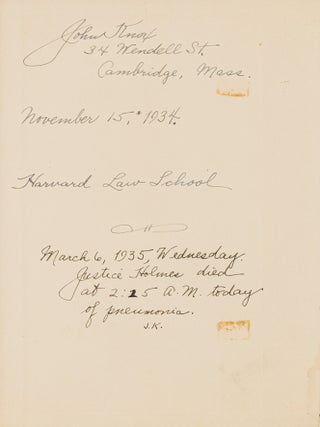 Justice Oliver Wendell Holmes: A Biography. John Frush Knox's Copy.