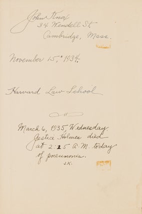Justice Oliver Wendell Holmes: A Biography. John Frush Knox's Copy.