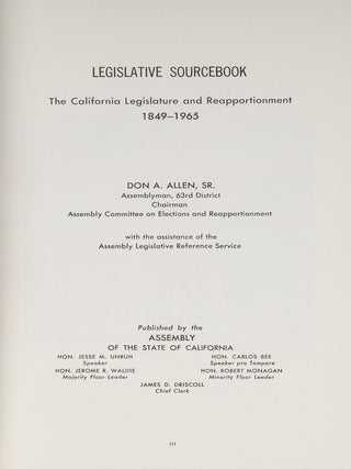 Item #82699 Legislative Sourcebook; The California Legislature and. Don A. Allen