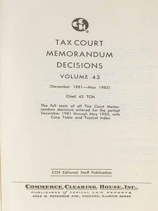 Tax Court Memorandum Decisions. 13 Miscellaneous Vols. 1981-1990.