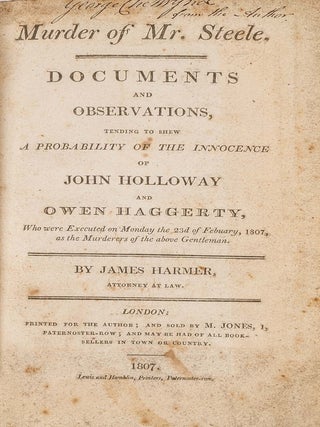 Item #82960 Murder of Mr. Steele: Documents and Observations Tending to Shew. Trial, James...