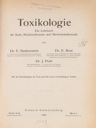 Item #83000 Toxikologie: Ein Lehrbuch fur Arzte, Medizinalbeamte und. Emil Starkenstein, Eugen...
