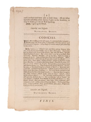 The Last Will and Testament of the Earl of Pembroke.