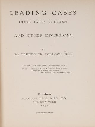 Item #83319 Leading Cases Done Into English and Other Diversions. Sir Frederick Pollock