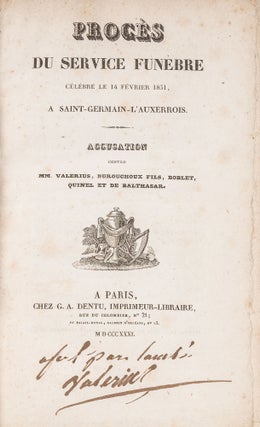 Item #83381 Proces du Service Funebre Celebre le 14 Fevrier 1831. Trial, Philippe Valerius,...