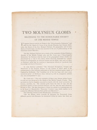 Item #83384 Two Molyneux Globes Belonging to the Honourable Society of the. Chiswick Press