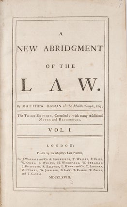 A New Abridgment of the Law..., 5 Volumes. London, 1768-1770