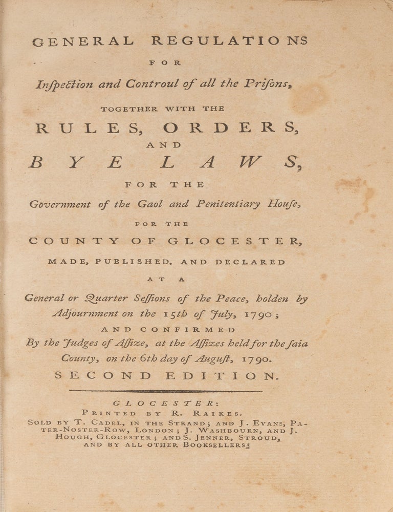 Item #83465 General Regulations for Inspection and Controul of All the Prisons. Penology, Sir George Onesiphorus Paul.