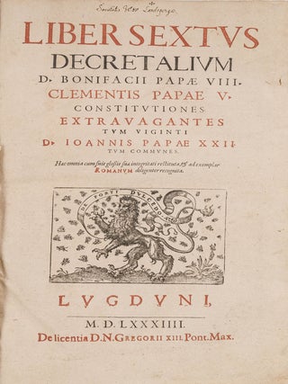 Item #83566 Liber Sextus Decretalium D. Bonificii Papae VIII. Clementis Papae. Boniface VIII,...