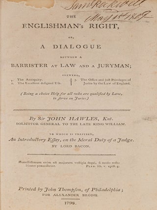 Item #83582 The Englishman's Right; A Dialogue Between a Barrister at Law... 1798. Sir John...
