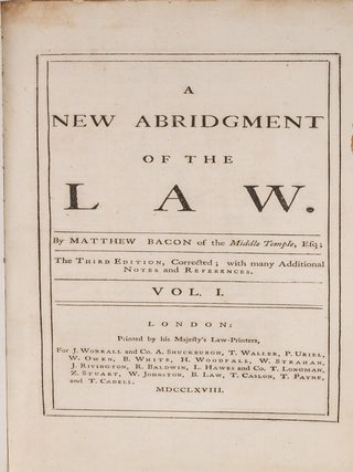 A New Abridgment of the Law..., 5 Volumes. London, 1768-1770