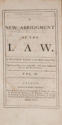 A New Abridgment of the Law..., 5 Volumes. London, 1768-1770