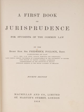Item #83836 A First Book of Jurisprudence For Students of the Common Law, 4th ed. Sir Frederick...