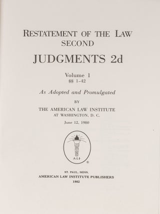Restatement of the Law 2d. Judgments 2d. 2 Vols. 1-End Tables & Index