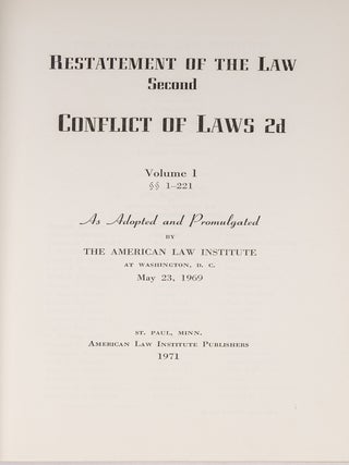Restatement of the Law Second. Conflict of Laws 2d 2 Vols. 1-End Index