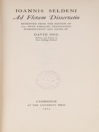 Item #84350 Ioannis Seldeni Ad Fletam Dissertatio: Reprinted from the Edition. John Selden, David...