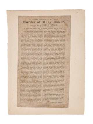 An Account of the Cruel and Barbarous Murder of Mary Baker...