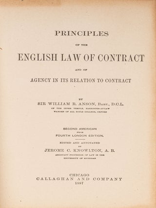Item #84546 Principles of the English Law of Contract and of Agency... 2d ed. William R. Anson,...