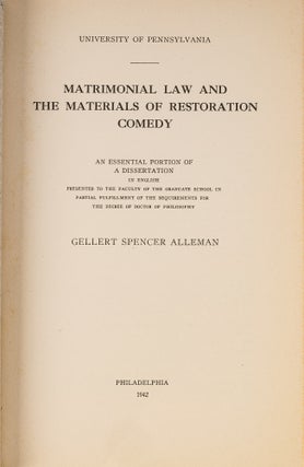 Matrimonial Law and the Materials of Restoration Comedy.