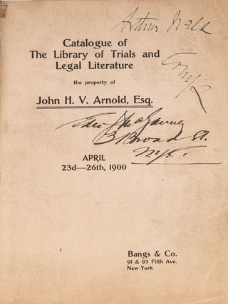 Item #84750 Catalogue of the Library of Trials and Legal Literature. Bangs, Co, John H. V....