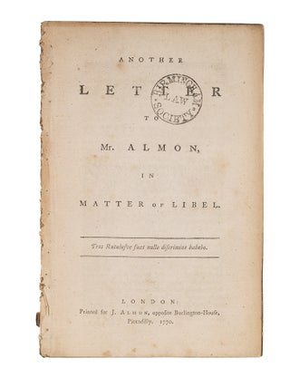 Item #84751 Another Letter to Mr Almon, In Matter of Libel, London, 1770. Richard...