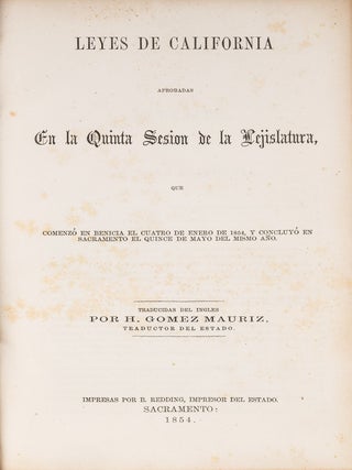 Item #84839 Leyes de California Aprobadas en la Quinta Sesi¢n de la Lejislatura. California, H....