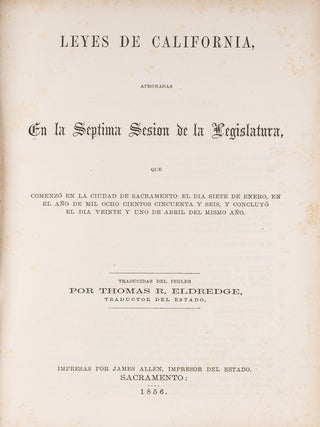 Item #84840 Leyes de California Aprobadas en la Quinta Sesi¢n de la Lejislatura. California,...