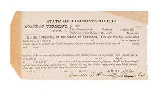Item #85113 Blank Militia Form Signed by Ormando S. Howard, Vermont, 1840s. Vermont, Forms,...