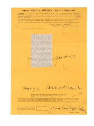 Proof of Who's Who Personal Sketch with Corrections by Brandeis.