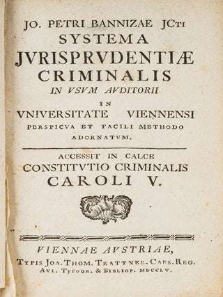 Item #85181 Systema Jurisprudentiae Criminalis in Usum Auditorii in Universitate.V. Johann Peter...