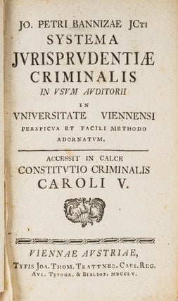 Item #85181 Systema Jurisprudentiae Criminalis in Usum Auditorii in Universitate.V. Johann Peter...