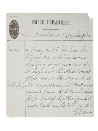 Item #85184 Police Report Concerning the Death of a Young Man. Policing, Stockton, Darlington...