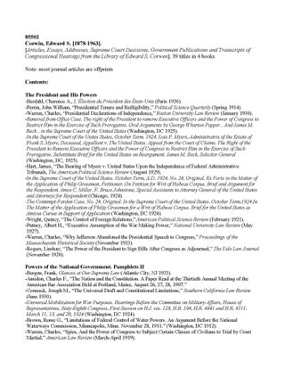 Articles, Essays, Addresses, Supreme Court Decisions, Government...