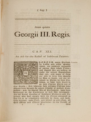 Item #85632 An Act for the Relief of Insolvent Debtors, London, 1765. Great Britain, Insolvency