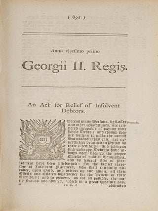 Item #85634 An Act for Relief of Insolvent Debtors, London, 1748. Great Britain, Insolvency
