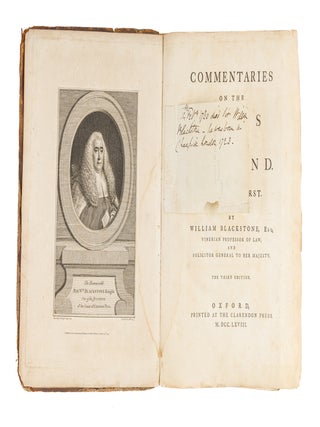 Commentaries on the Laws of England, Presentation Copy.