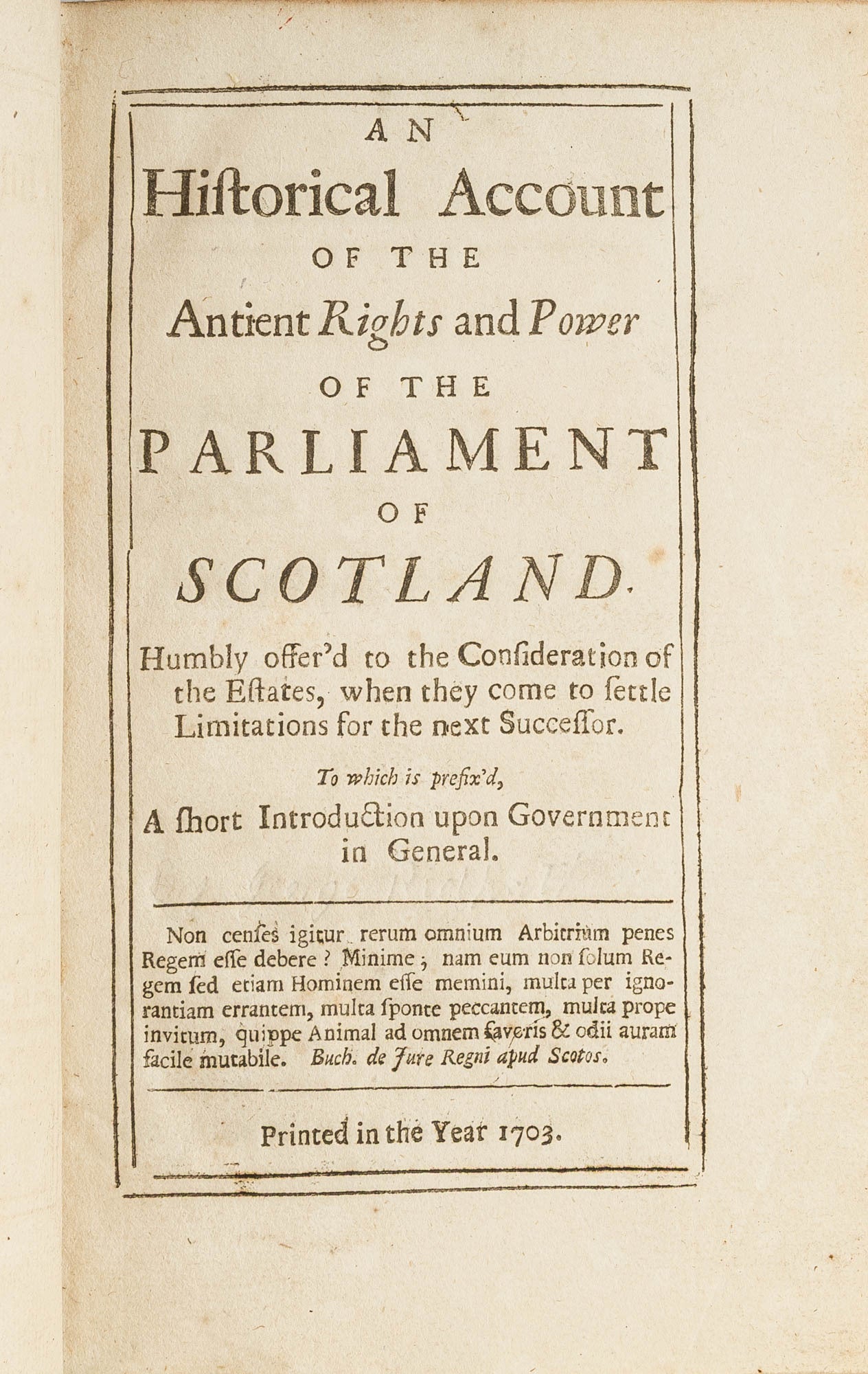 An Historical Account of the Antient Rights and Power of Parliament ...
