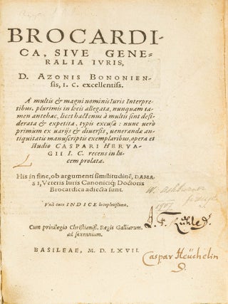 Brocardica, Sive Generalia Iuris. Basel, 1567.