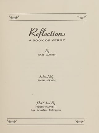 Item #86445 Reflections: A Book of Verse. Earl Warren